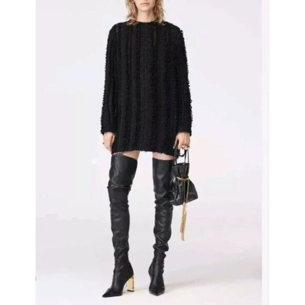 Black Zara Textured Long Sleeve Short Mini Dress Limited Edition (NWT)